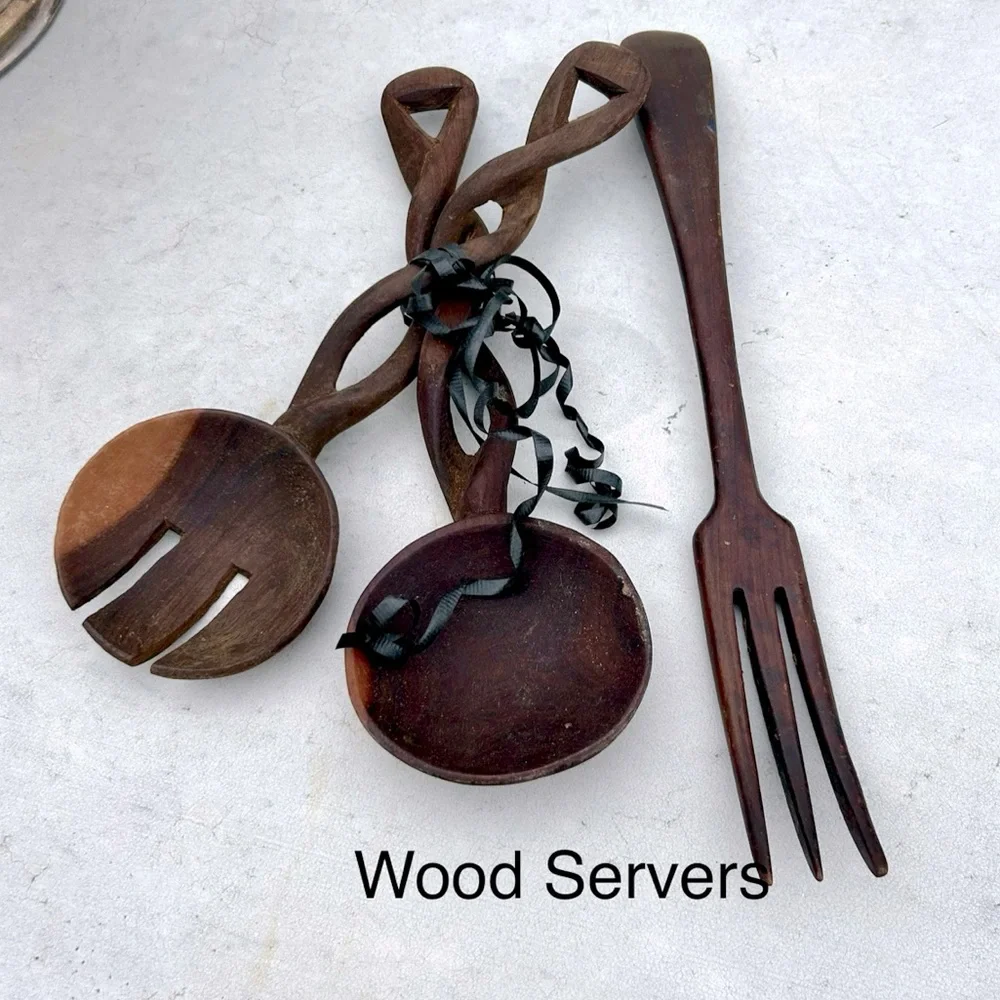 Vintage Set of 3 Wood Serving Utensils Cottage Core